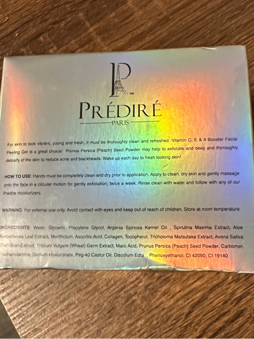 PRÉDIRÉ Peach Facial Peeling Gel — Iridescent Peach Packaging